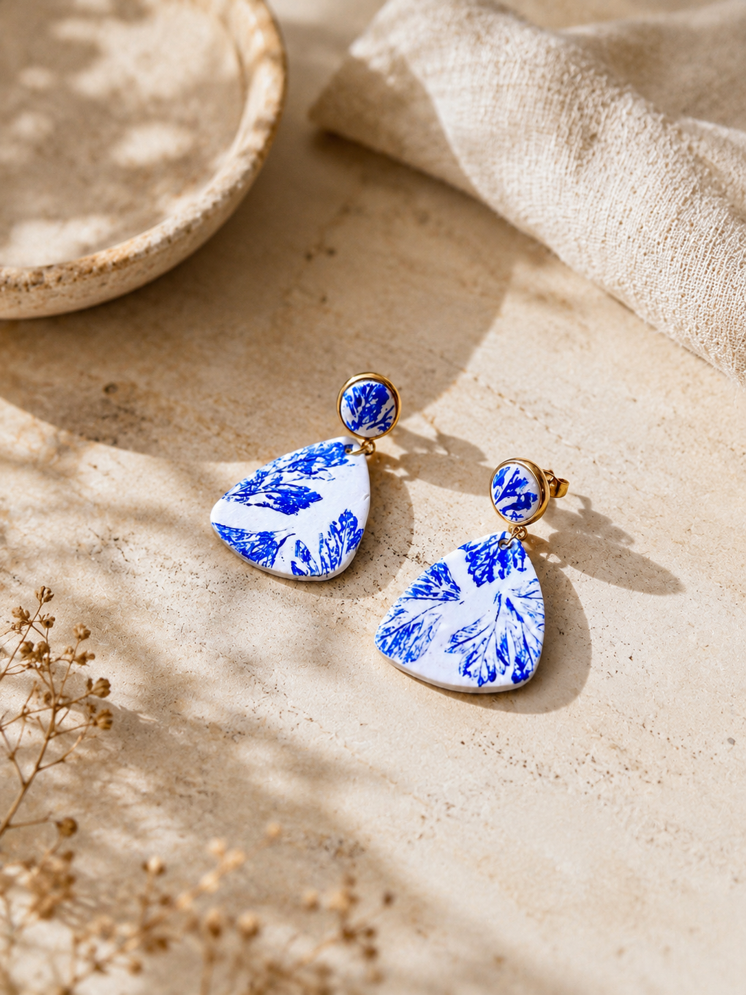 Parsley Leaf Triangle Earrings | Polymer Clay & Stainless Steel | Botanical Statement Jewellery
