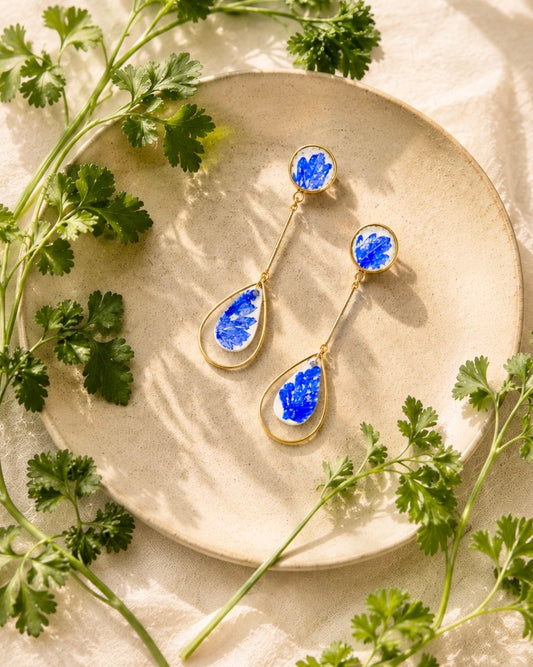 Parsley Leaf Teardrop Earrings | Polymer Clay & Stainless Steel | Botanical Statement Jewellery