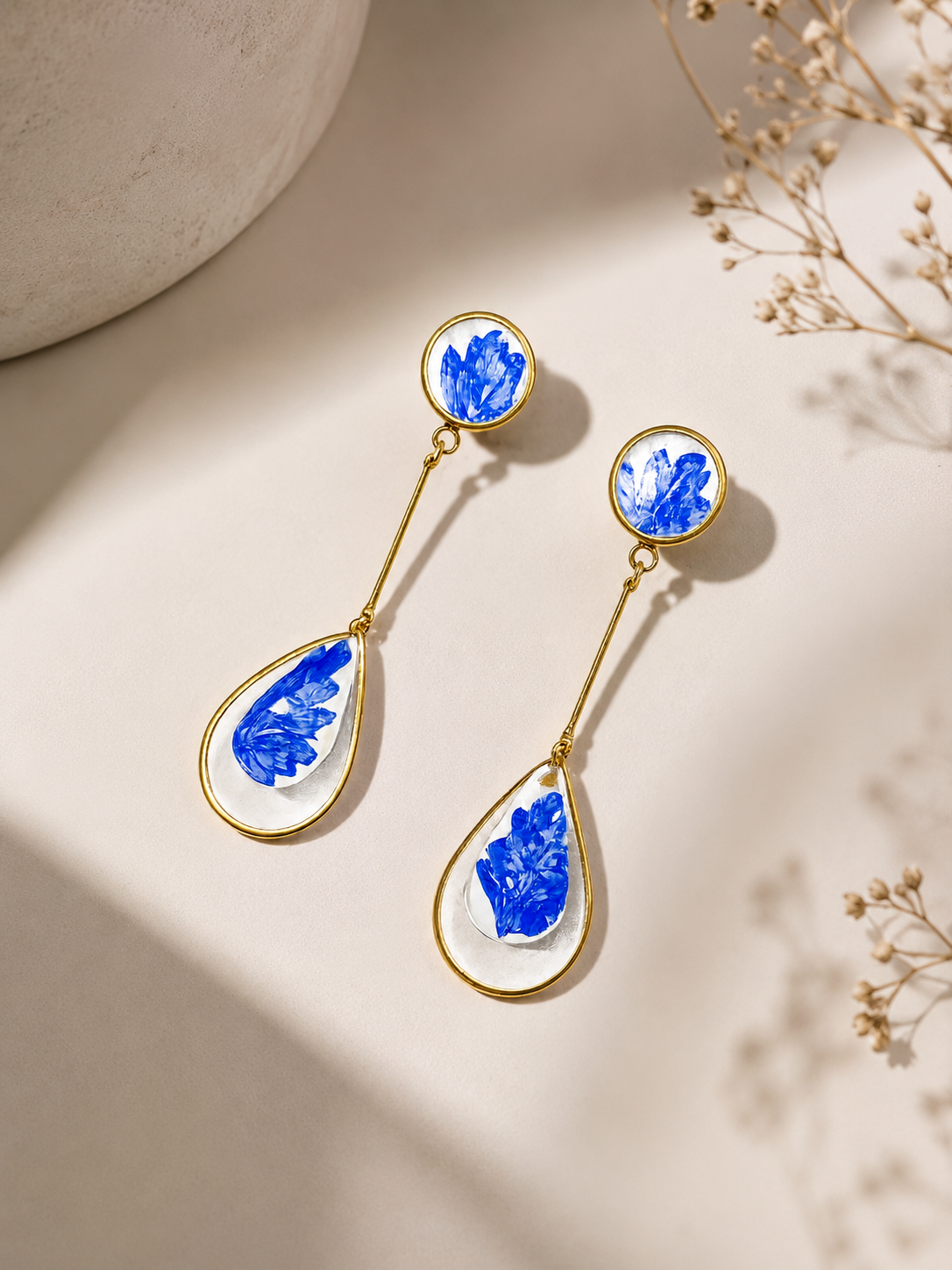 Parsley Leaf Teardrop Earrings | Polymer Clay & Stainless Steel | Botanical Statement Jewellery