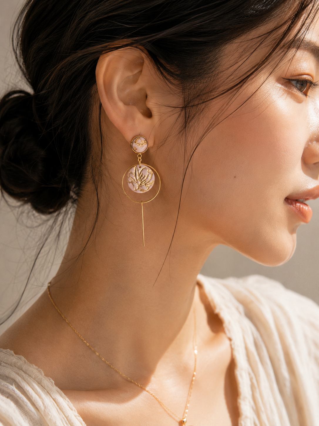 Rose Pink Foiled Hoop Earrings | Polymer Clay & Stainless Steel | Botanical Statement Jewellery