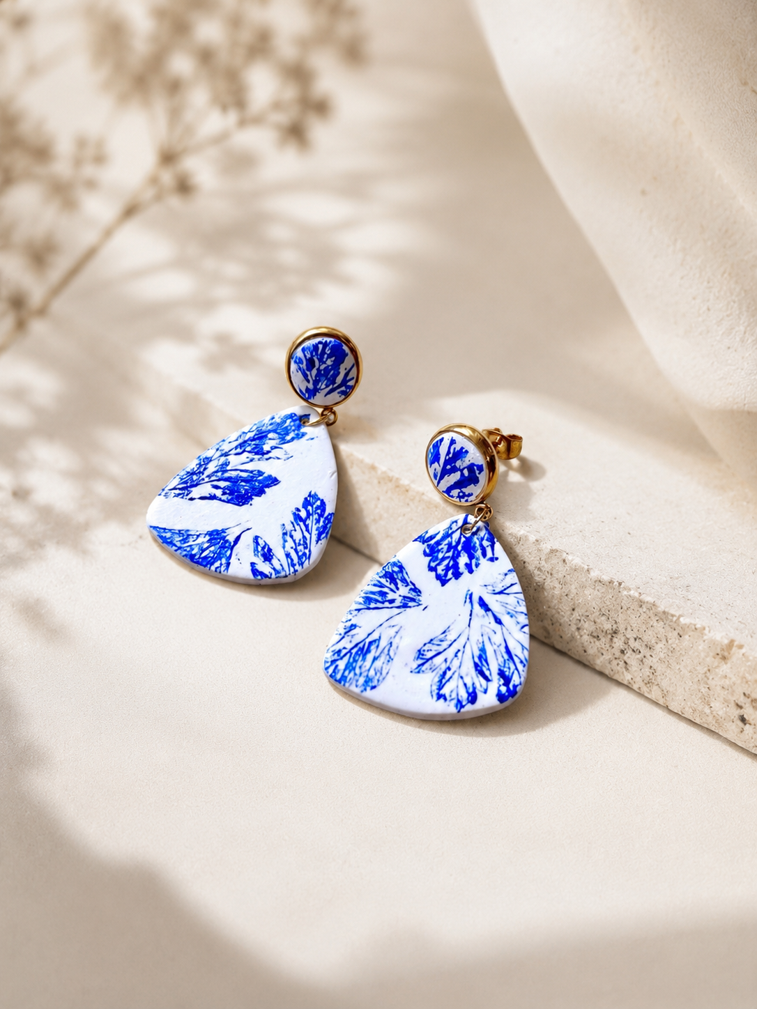 Parsley Leaf Triangle Earrings | Polymer Clay & Stainless Steel | Botanical Statement Jewellery