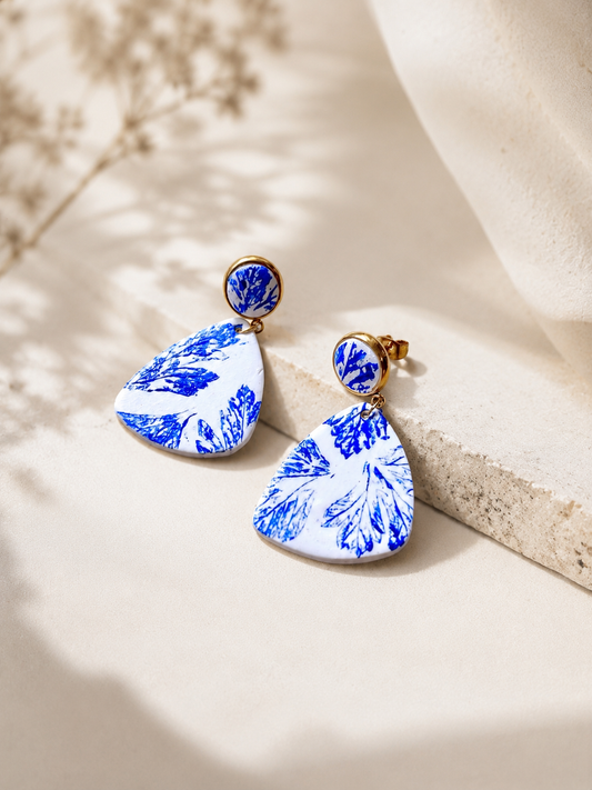 Parsley Leaf Triangle Earrings | Polymer Clay & Stainless Steel | Botanical Statement Jewellery