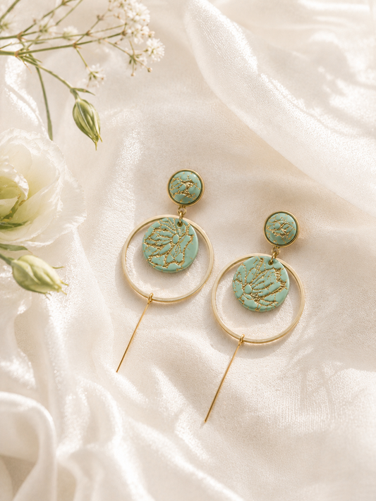Green Gold Clay Hoop Earrings | Polymer Clay & Stainless Steel | Botanical Statement Jewellery